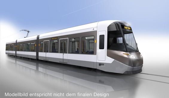 Modellbild der Regional-Stadtbahn Linz (entspricht nicht dem finalen Design)
